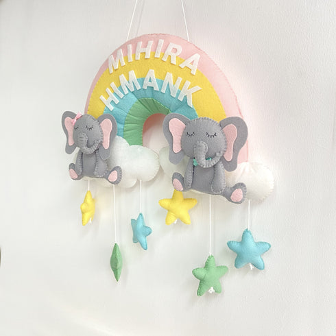 Two Little Elephants Personalised Name Hanging